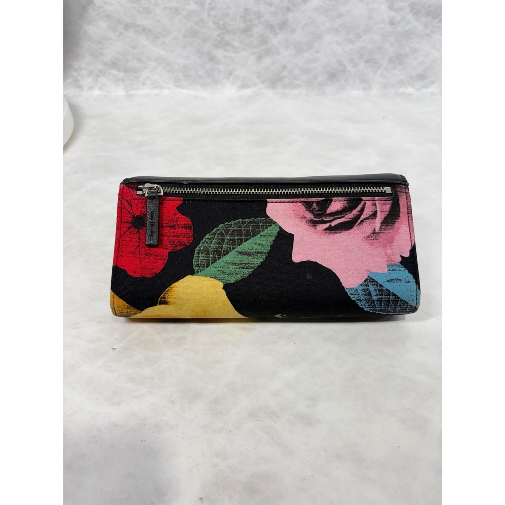 Vera‎ Bradley Leather Floral Canvas Trifold Wallet Black Butterfly Polka Dot - Picture 3 of 11